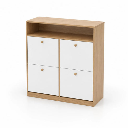 Schuhschrank MDF Weiß mit Holzoptik 4 Türen