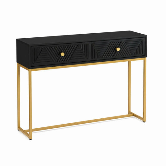 Konsole mit MDF und Metall in Schwarz und Gold, 120x30x80 cm