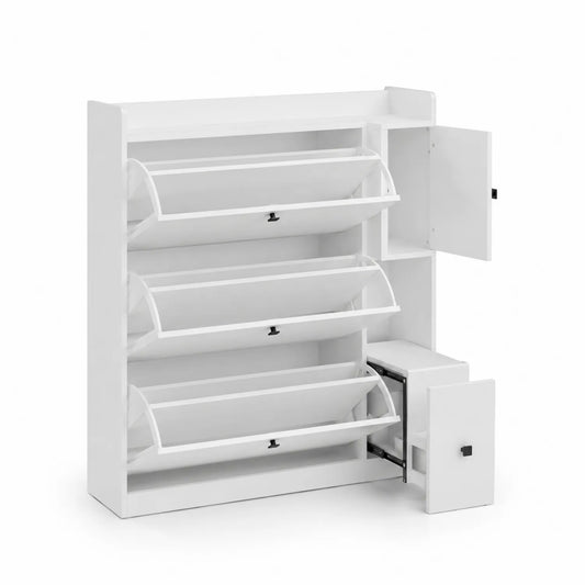 Schuhregal mit Klappfächern und Stauraumfächern Weiß MDF