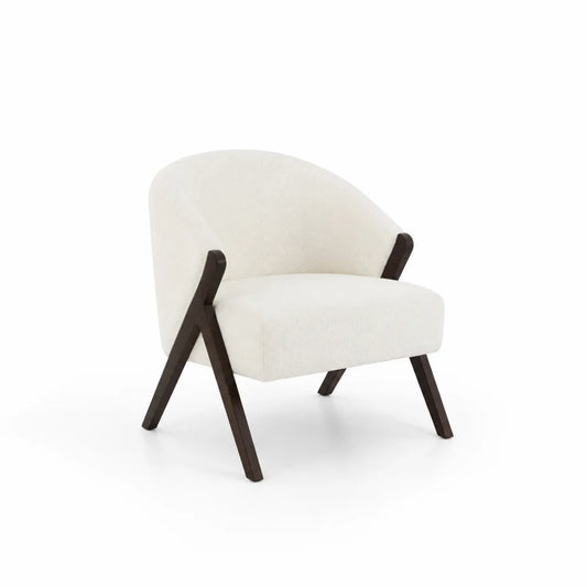 Stuhl mit Holzrahmen und Polyesterbezug Beige