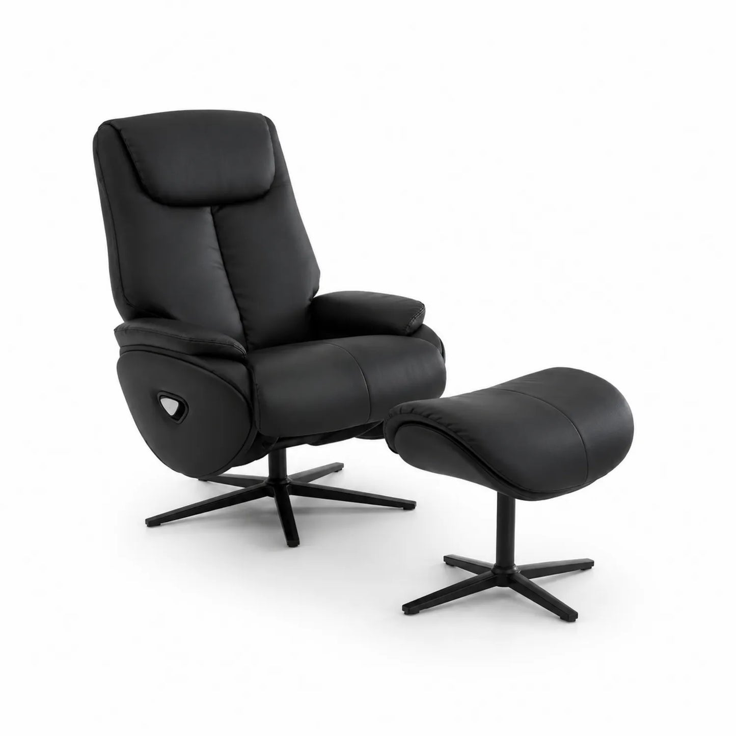 Relaxstuhl Set mit Hocker aus PU-Leder, Schwarz, 110 cm Höhe