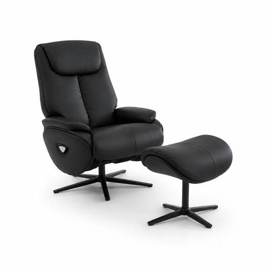 Relaxstuhl Set mit Hocker aus PU-Leder, Schwarz, 110 cm Höhe